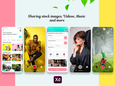 Sharing Stock Images, Videos and Music mobile app UI Kit