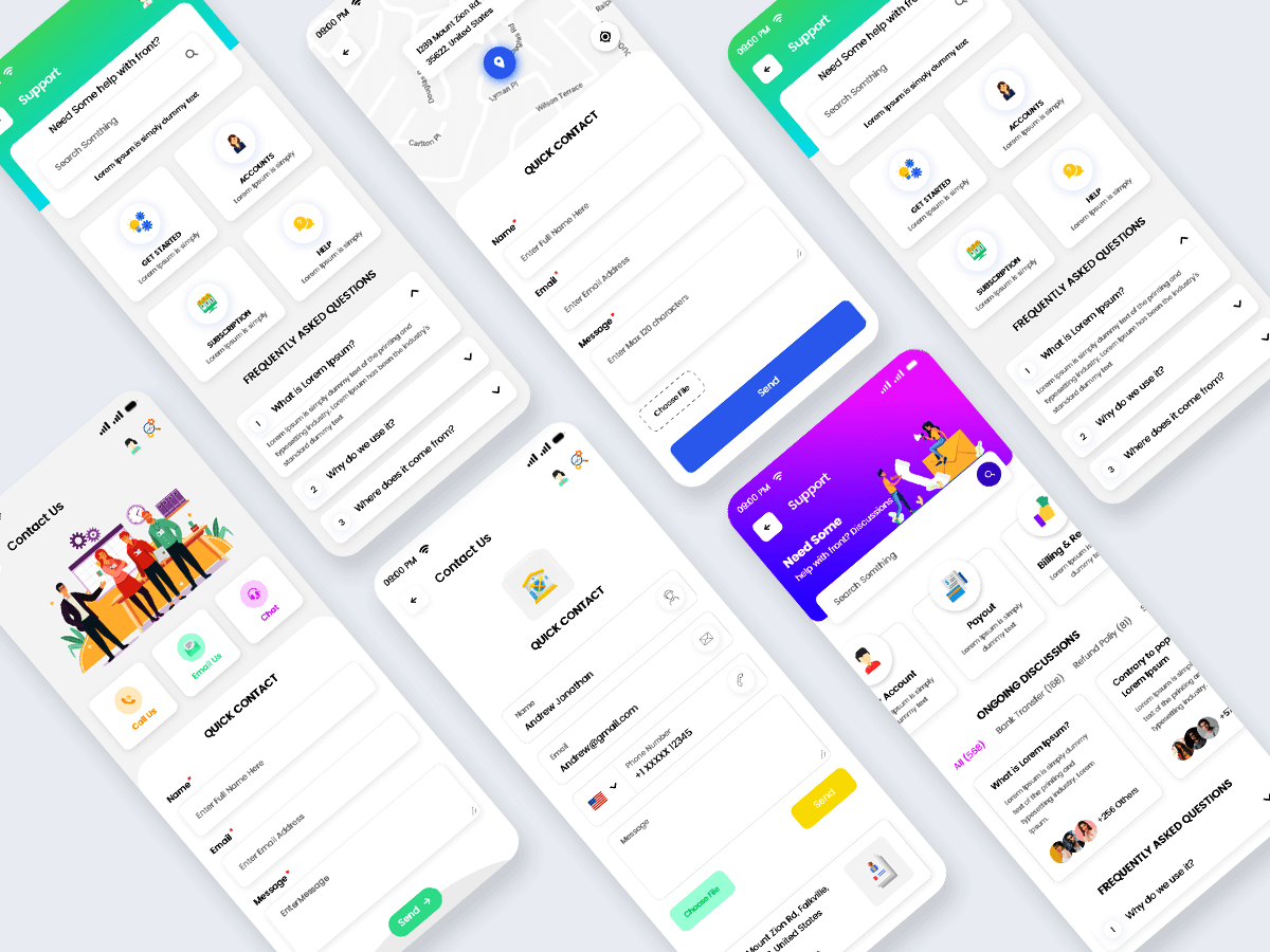 Contact Us and Support Mobile App UI Kit by Vivek K on Dribbble