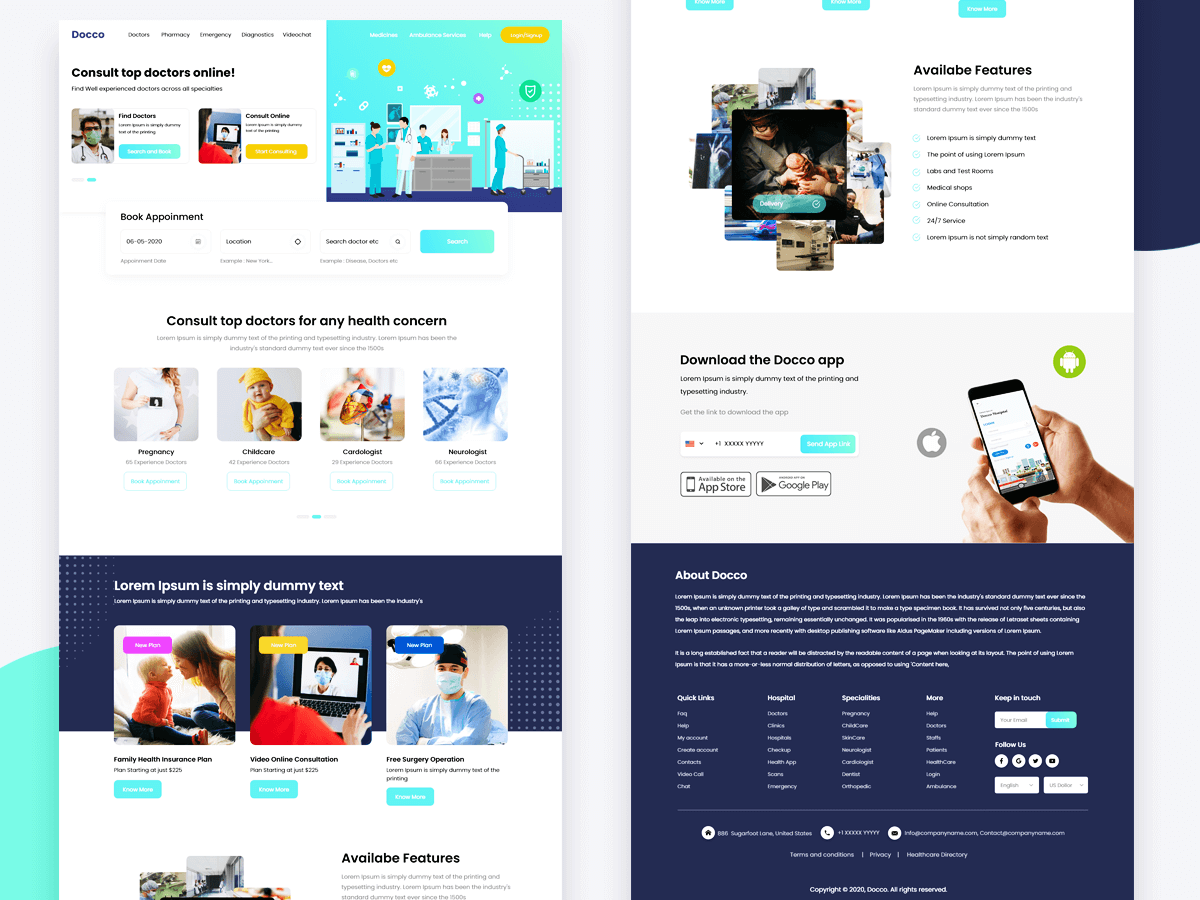 Hospital Management Website Landing Page Mockup by Vivek K on Dribbble