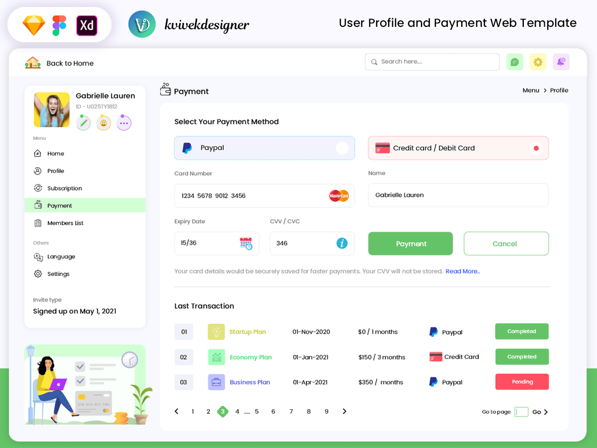 User Profile and Payment Web Design Template by Vivek K on Dribbble