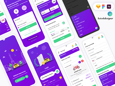 Buy Bike and Car Insurance online Mobile App UI Kit