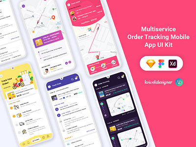 Multi Service Order Tracking Mobile App UI Kit android app concept design ios mobile mockups paint painting template themes ui