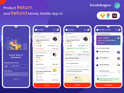 Product Return and Refund Money Mobile App UI Kit