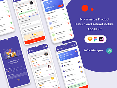 Ecommerce Product Return and Refund Mobile App UI Kit app cancelled concept design items product purchase refund return status tracking wishlist