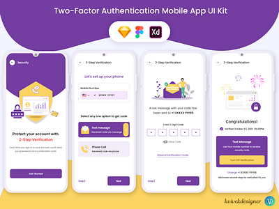 Two-Factor Authentication Mobile App UI Kit 2 step 2step app checking concept configuration otp protection security two step twofactor twostep