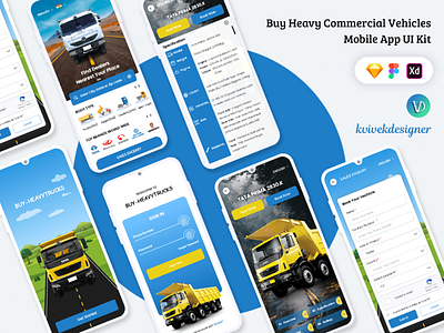 Buy Heavy Commercial Trucks Vehicle Mobile App UI Kit app book bus buy commercial concept delivery design lorry professional trucks vehicle