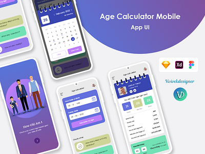Age Calculator Mobile App UI Kit age app booking calculator concept doorstep find home office repair service visit