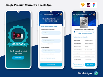Single Product Warranty Check App UI agreement app concept doorstep home office onsite product repair service visit warranty