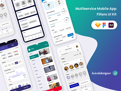 Multiservice Mobile App Filter UI Kit app clinic doctors filter filters furniture ordertrack project screens sortby track tracking