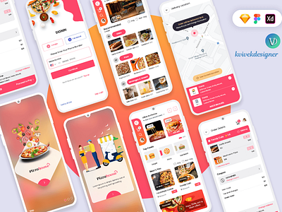 Online Pizza Delivery Mobile App UI Kit app beverages burger concept cooldrinks doorstep drinks food hotels pizza restaurant snacks