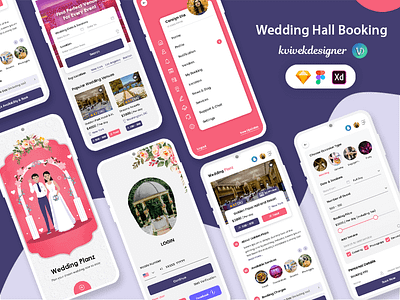 Wedding Hall Booking Mobile App UI Kit app booking concept design doorstep event hallbooking marriage multievent photography product project service uikits wedding workplace