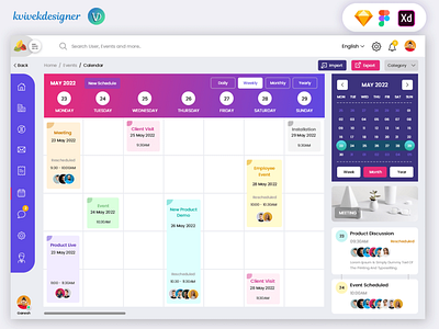 Admin Dashboard Calendar Schedule Page Web UI Template