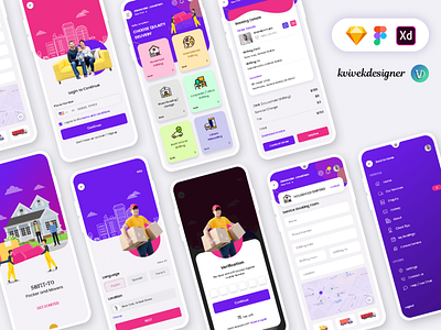 Packers and Movers Mobile App UI Kit app booking concept contact delivery design movers ontime order packers parcel tracking