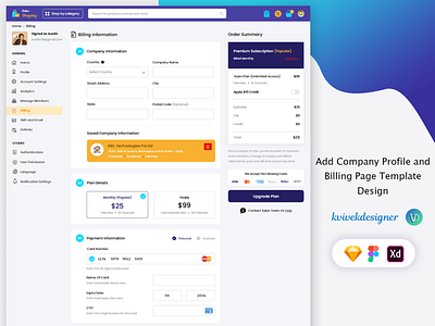 Add Company Profile and Billing Page Web UI Template admin billing calendar coupon credit debit members order summary profile sms ui web