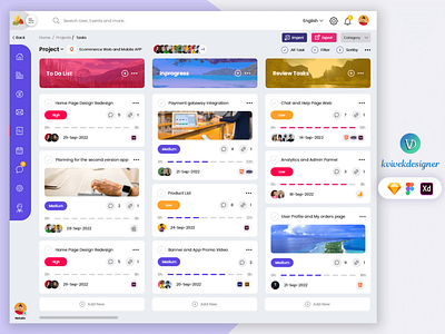 Admin Project Tasks List Kanban View Web UI Template admin calendar card dashboard deal inprogress peoples plans task ui web work