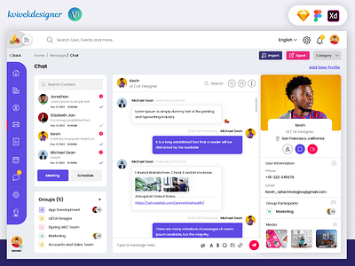 Admin Dashboard Chat Messenger Page Web UI Template admin app calendar chat messenger projects revenue ui videocall web workspace