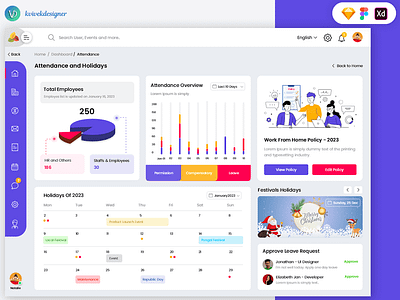 Admin Dashboard Attendance and Holidays Page Web UI Template admin attendance calendar calender holidays leaves policy ui web work from home workfromhome
