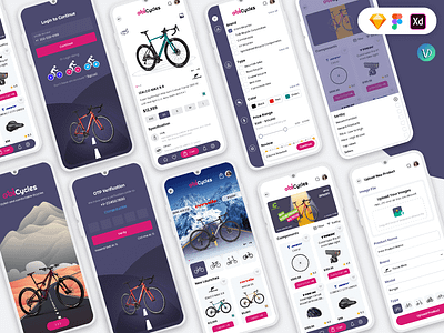 Bicycle Store Mobile App UI Kit app bicycle bike brand concept cycle distributor electric manufacture name online twowheeler