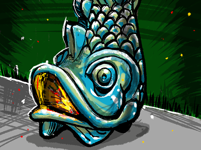 late night sketch: fish chiminea illustration procreate app