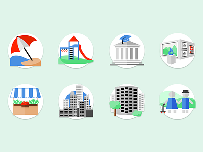 City Location Icons city downtown locations market