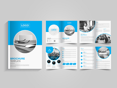 Minimal & clean geometric design of 8 page blue color template f brochure template design company profile template corporate brochure modern abstract design