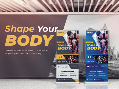 Gym And Fitness Roll-up Promotion Banner aerobics banner branding corporate flyer fitness fitness banner graphic design gy gym banner gymnasium rollup banner training yoga