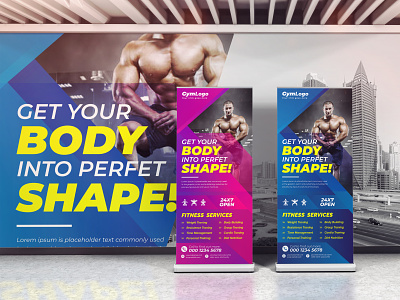 Gym And Fitness Roll-up Promotion Banner banner branding business flyer business leaflet template corporate flyer design fitness rollup banner flyer design ideas gym rollup banner gymnasium illustration leaflet design templates logo promotion real estate flyer rollup rollupbanner stationery
