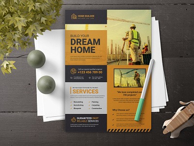 Construction Flyer Template Design, Real Estate Flyer Design branding business flyer business leaflet template corporate flyer design flyer design ideas illustration leaflet design templates logo real estate flyer