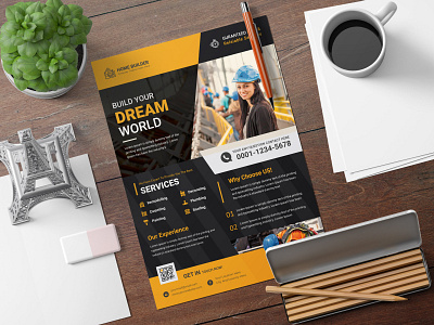 Construction Flyer Template Design, Real Estate Flyer Design branding business flyer business leaflet template corporate flyer flyer design ideas leaflet design templates real estate flyer