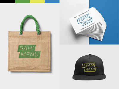 RAH! bag branding branding design branding identity color design hat logo logotype menu mockup snapback team