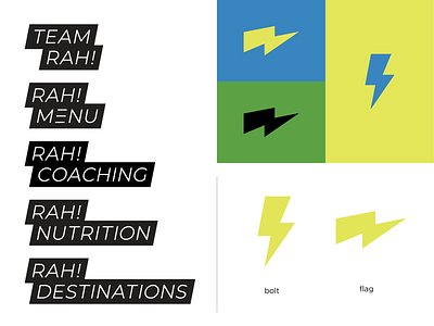 RAH! bolt branding branding identity coaching color design flag flag logo icon logo logos logotype menu nutrition sport typography