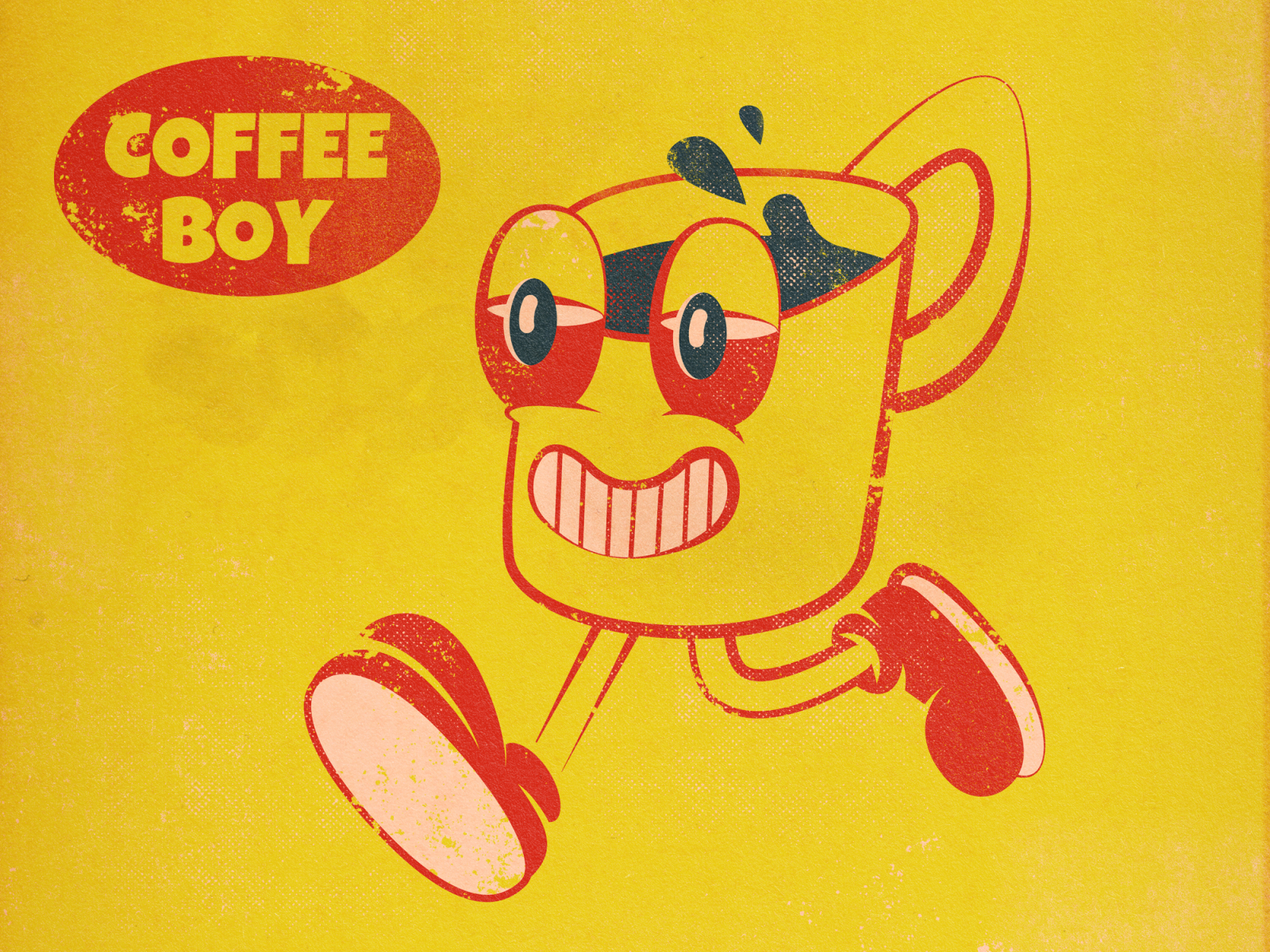 Coffee boy 1930 1930s cartoon cartoon character coffee coffee cup crazy cuppa fun illustration mad morning old cartoon old school retro texture vintage yellow