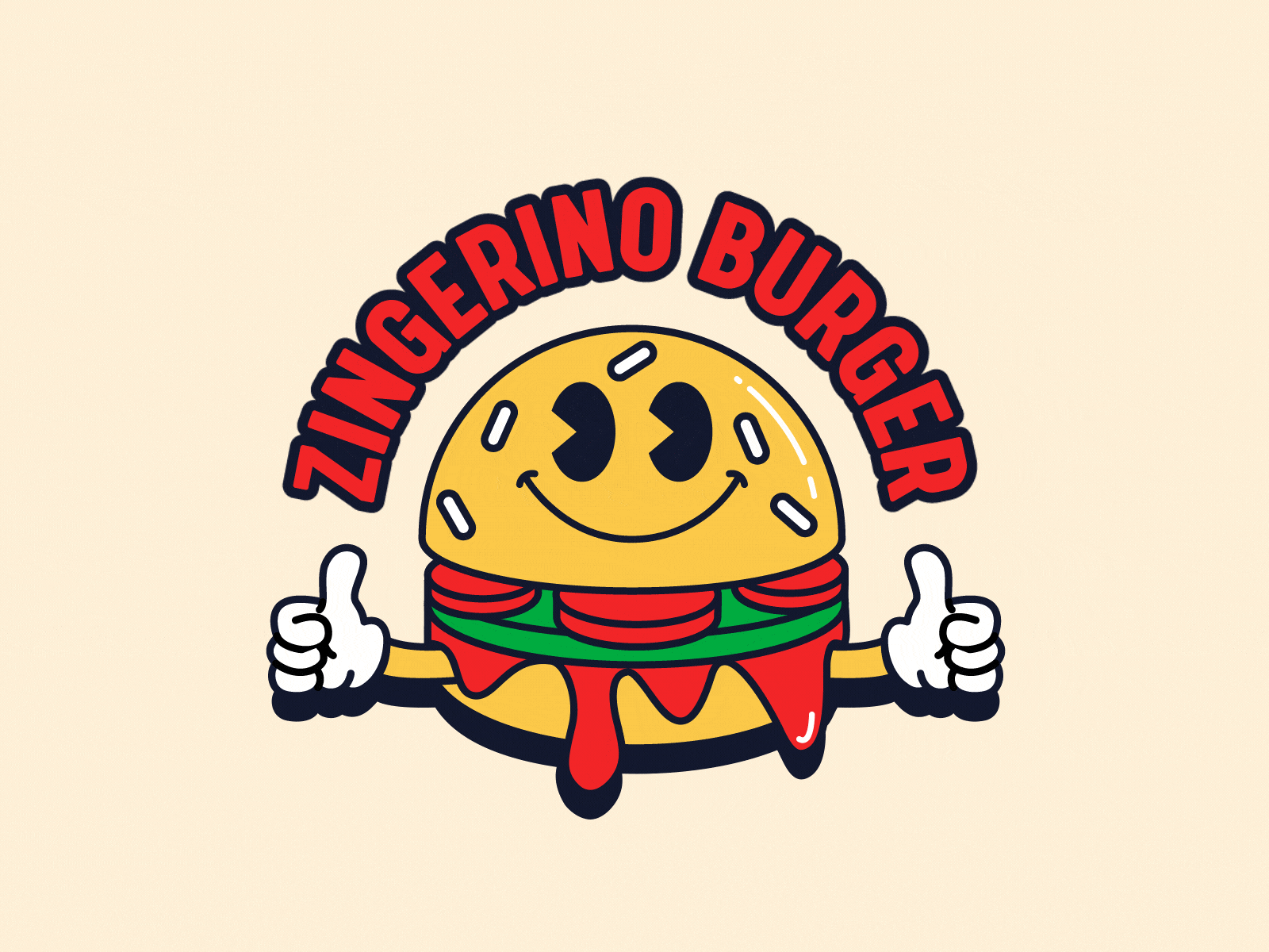 "Zingerino Burger" logo 1930 1930s 2d 2d animation 2d character animation burger cartoon cartoon character character fast food illustration logo logo animation motion design motion graphics positive retro vector vintage