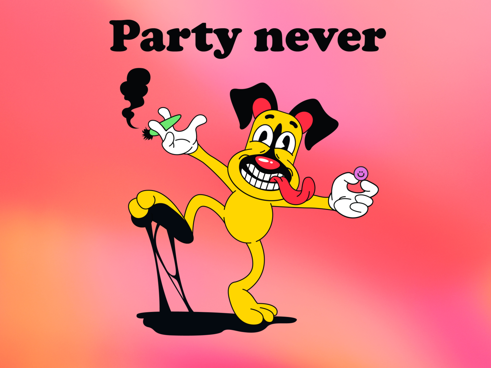 party dog 1930 1930s cartoon cartoon character character character design dog drugs fun illustration lowbrow lsd old cartoon old school party pill pink popsurrealism retro weird