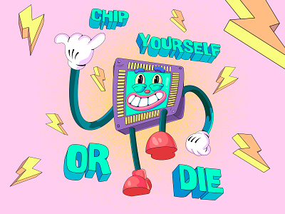 Microchip boy💚 cartoon character character chip coronavirus covid electric for fun healthy lowbrowart microchip old school popsurrealism smile superhero weird weirdo