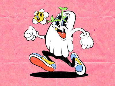 happy ghost 1930 1930s 30s 40s cartoon character cool design flower ghost happy lowbrow lowbrow art old cartoon old school plant runner vintage weird weirdo