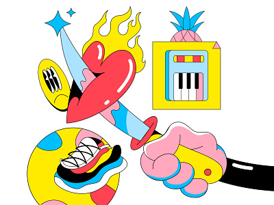 You break my heart 🤡💖🗡 90s cartoon cartoon illustration design emoji flat design flat illustration heart icons illustration knife lowbrow pattern sneaker synth synthwave web illustration weird