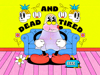 ghost dog dead and tired at home 1930 1930s 90s cartoon cartoon character chill cuphead dead ghost goodvibe lowbrow old cartoon old school pop culture retro rubber hose tired tshirt vintage yellow