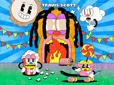 Travis Scott Astroworld cartoon cover 1930 1930s album astroworld cartoon character circus cover happy lowbrow music album music cover old cartoon old school pop culture rapper retro rubber hose travis scott vintage vintage cartoon