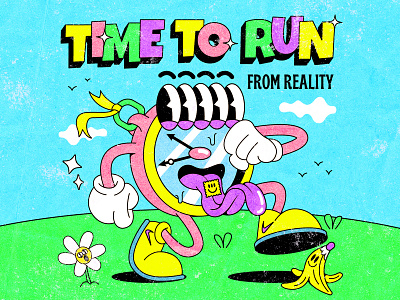 Time to run from reality 1930s cartoon character character design illustration old cartoon rubber hose time vintage watch