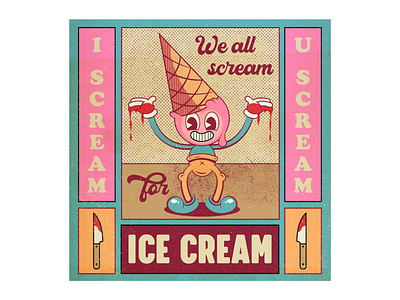 ICE CREAM KILLA adobe illustrator draw cartoon cartoon character character fun ice cream illustration old cartoon pop art texture vector