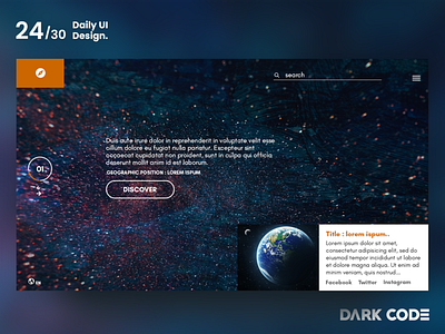 Dark Code Daily UI 30 - Day 24 blue dailyui dark code design design concept dribbble interface interface design landing page landing page concept orange space design space exploration ui uiux design ux ux designer ux ui design web website