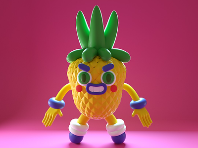 piña 3d character doodle food fruit monster oc octane pineapple render