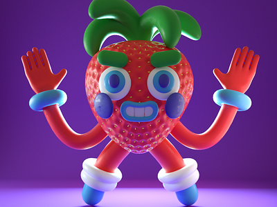 fresa 3d c4d character food fruit illustration motion octane render strawberry toon