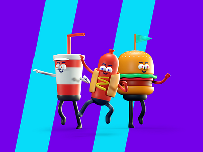 food team🍔🌭🥤 3d burger burguer c4d character character design coke drink fast food food hot dog hotdog illustration render soda web web design
