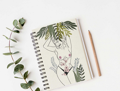 Note Pad Cover illustration art blackandwhite boobs book cover cover art digitalart feminine feminist illustration minimal tropical