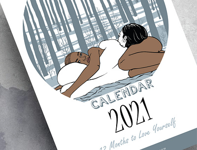 12 Months to love yourself 2021 2021 calendar body positivity calendar calendar design feminine feminist illustration love minimal women in illustration