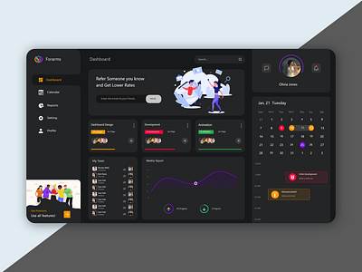 Dark Landing Dashboard for Project & Team Management | Mitul