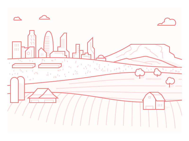 City Illustration 2 plains farmland monochrome line illustration city mesa