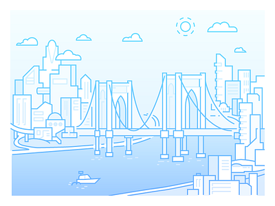 City 3 banner bridge city illustration line monochrome plane river